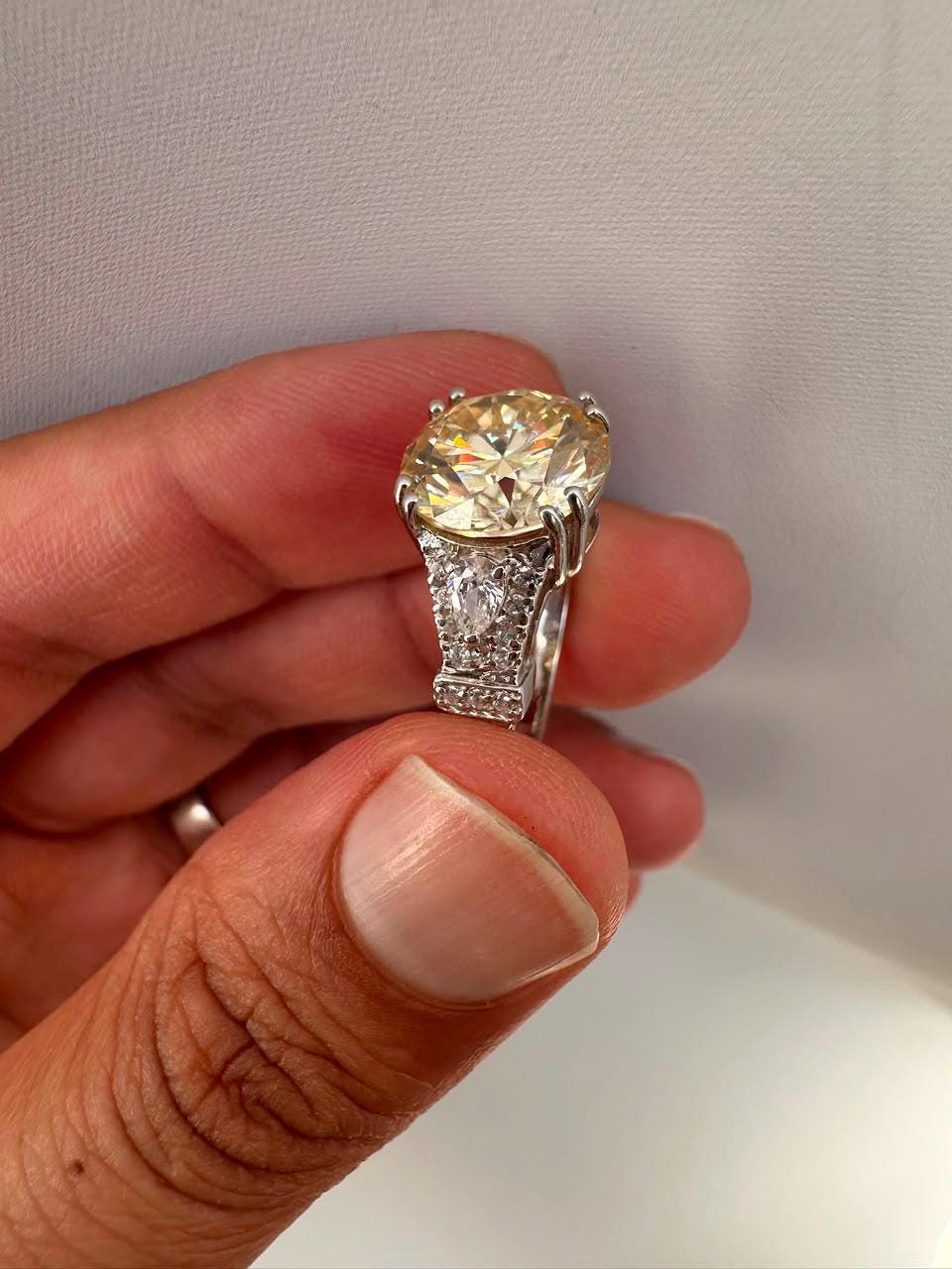 Vintage Yellow Moissanite Engagement Ring, 5 CT 14K White Gold Antique Style Ring
