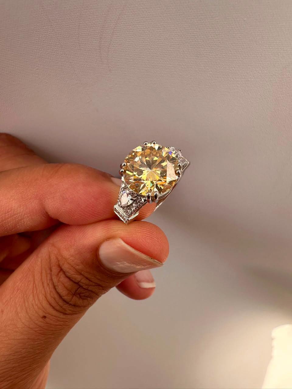 Vintage Yellow Moissanite Engagement Ring, 5 CT 14K White Gold Antique Style Ring