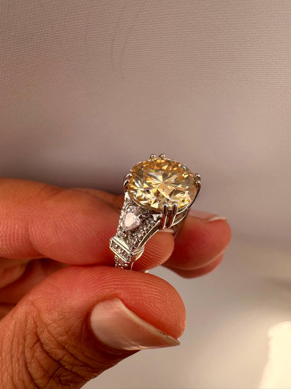 Vintage Yellow Moissanite Engagement Ring, 5 CT 14K White Gold Antique Style Ring