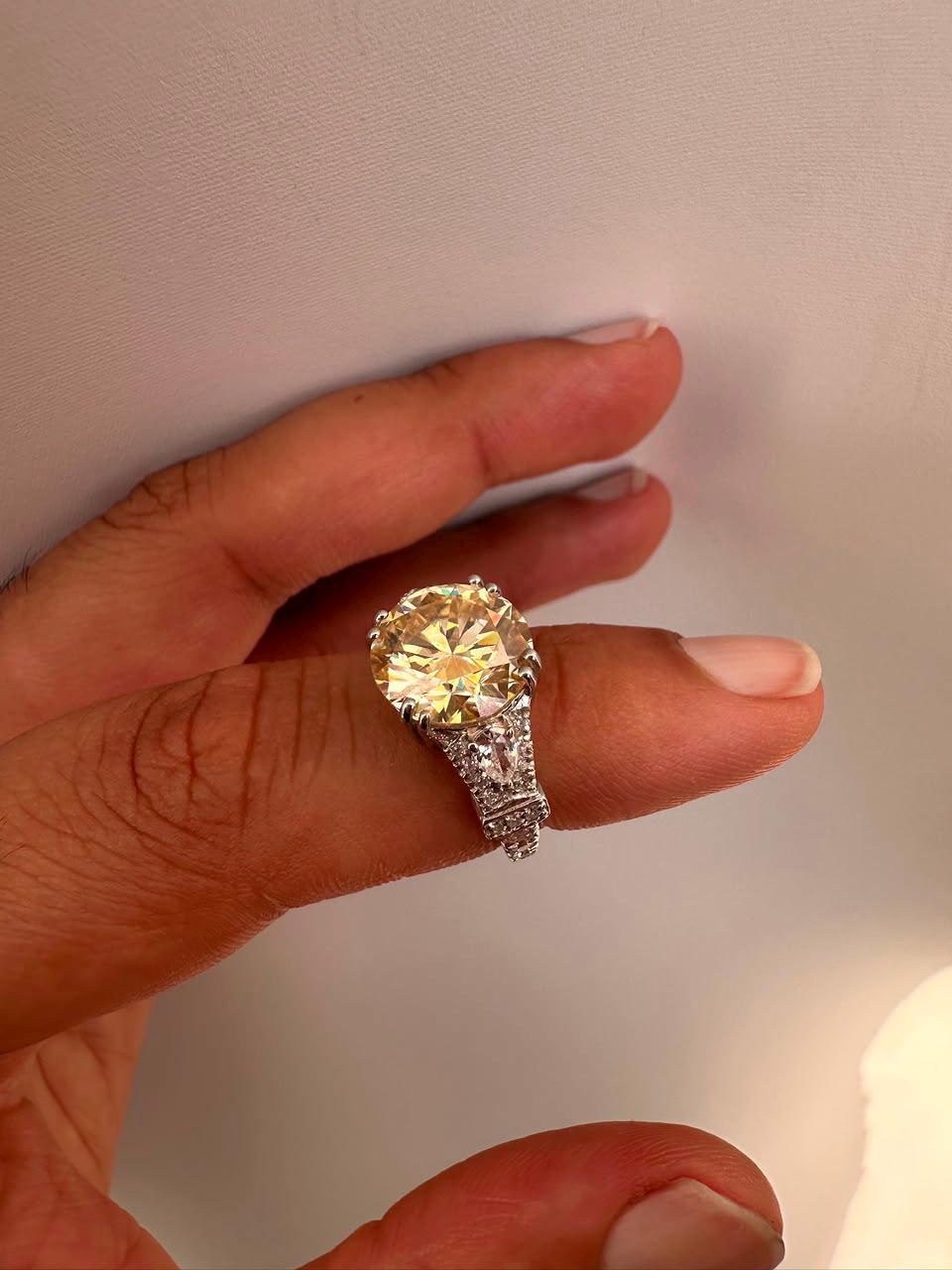 Vintage Yellow Moissanite Engagement Ring, 5 CT 14K White Gold Antique Style Ring