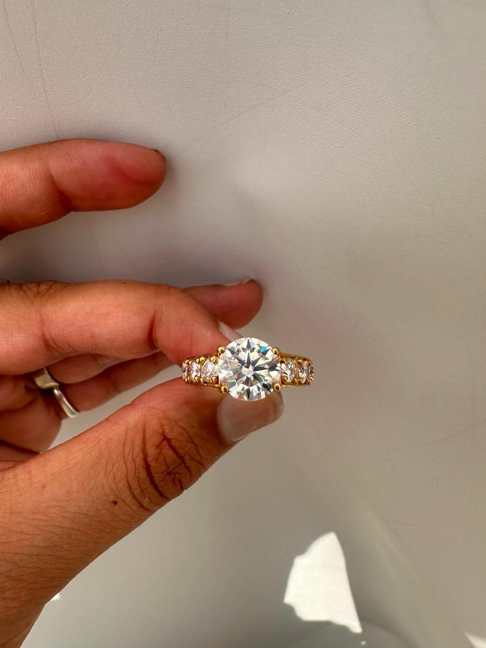 Crown of Eternity Moissanite Engagement Ring, 14K Yellow Gold Vermeil Statement Ring