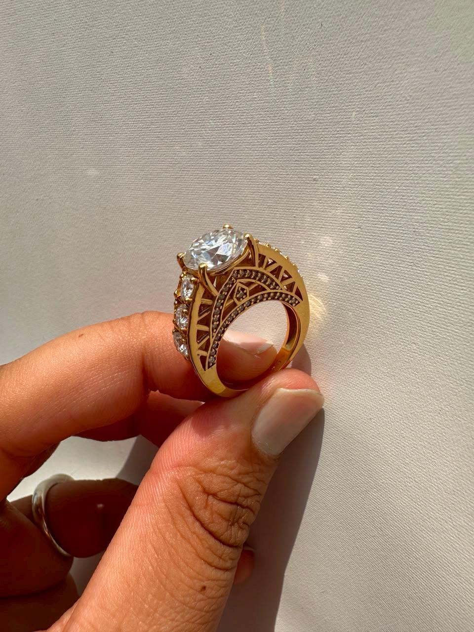 Crown of Eternity Moissanite Engagement Ring, 14K Yellow Gold Vermeil Statement Ring