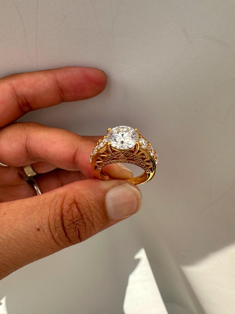 Crown of Eternity Moissanite Engagement Ring, 14K Yellow Gold Vermeil Statement Ring
