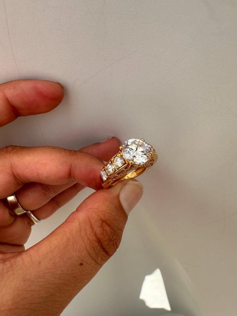 Crown of Eternity Moissanite Engagement Ring, 14K Yellow Gold Vermeil Statement Ring