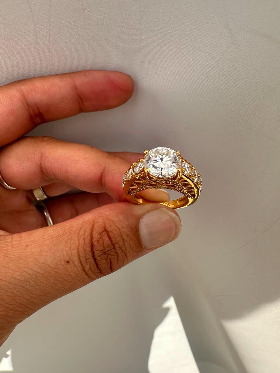 Crown of Eternity Moissanite Engagement Ring, 14K Yellow Gold Vermeil Statement Ring