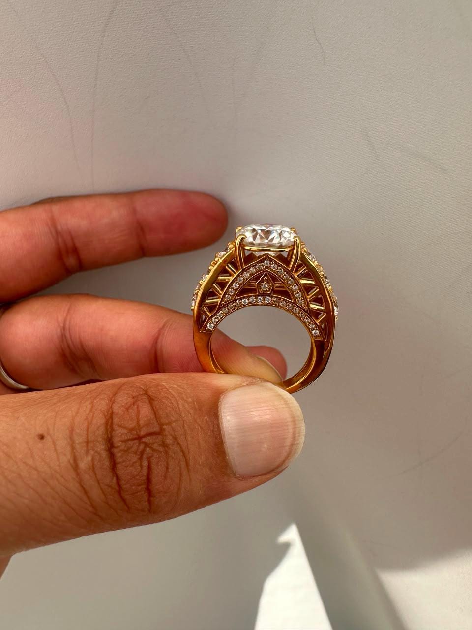 Crown of Eternity Moissanite Engagement Ring, 14K Yellow Gold Vermeil Statement Ring