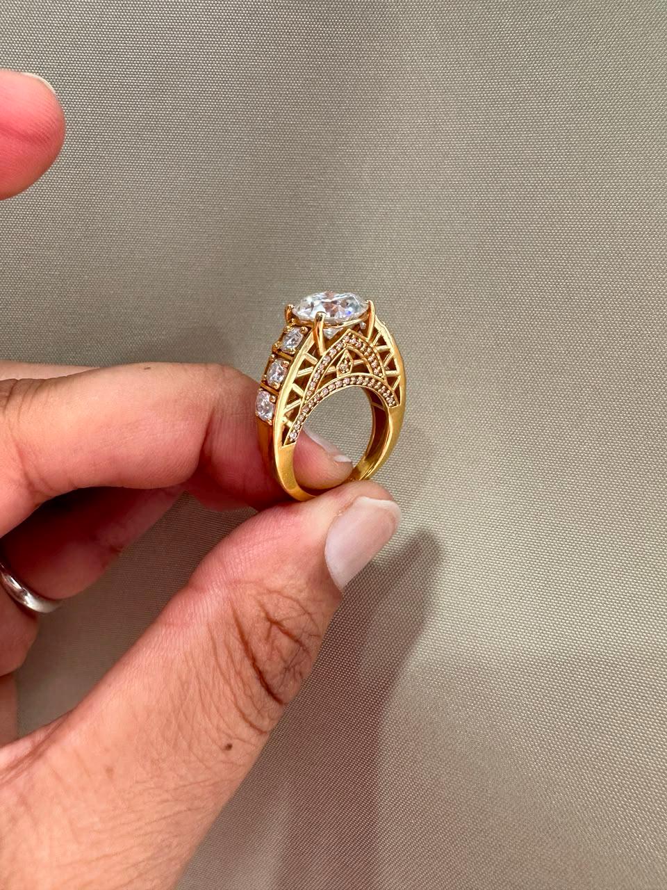 Crown of Eternity Moissanite Engagement Ring, 14K Yellow Gold Vermeil Statement Ring