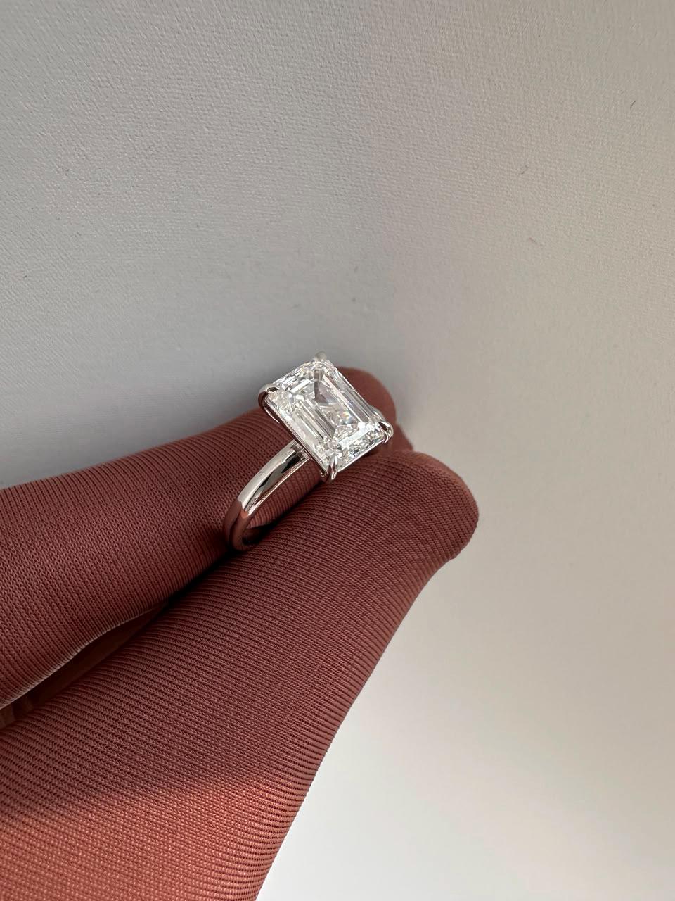3 Ct Emerald Cut Lab Diamond Solitaire Engagement Ring, IGI Certified Bridal Wedding Ring