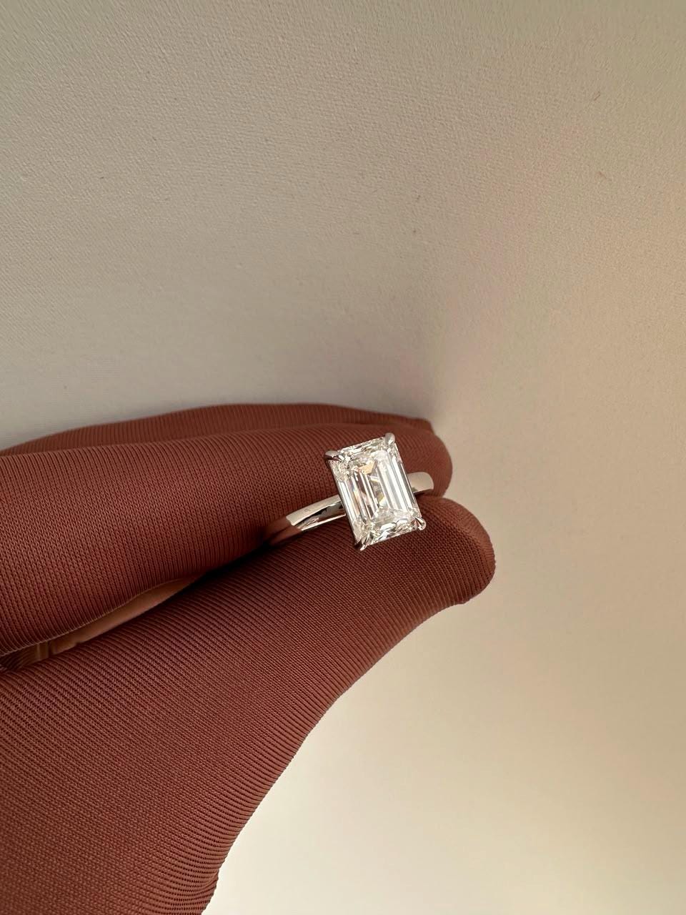 3 Ct Emerald Cut Lab Diamond Solitaire Engagement Ring, IGI Certified Bridal Wedding Ring