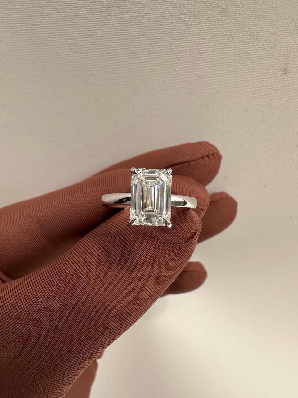 3 Ct Emerald Cut Lab Diamond Solitaire Engagement Ring, IGI Certified Bridal Wedding Ring
