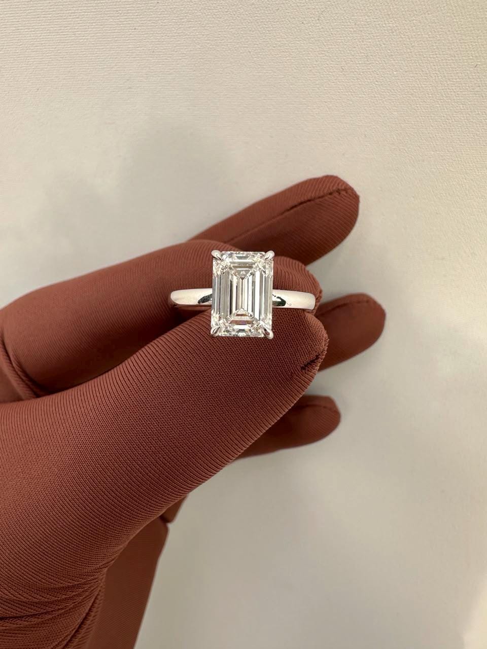 3 Ct Emerald Cut Lab Diamond Solitaire Engagement Ring, IGI Certified Bridal Wedding Ring