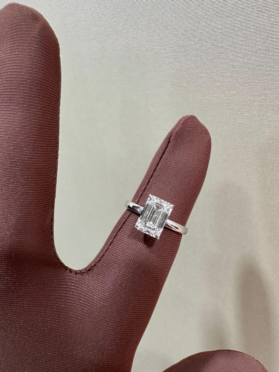3 Ct Emerald Cut Lab Diamond Solitaire Engagement Ring, IGI Certified Bridal Wedding Ring
