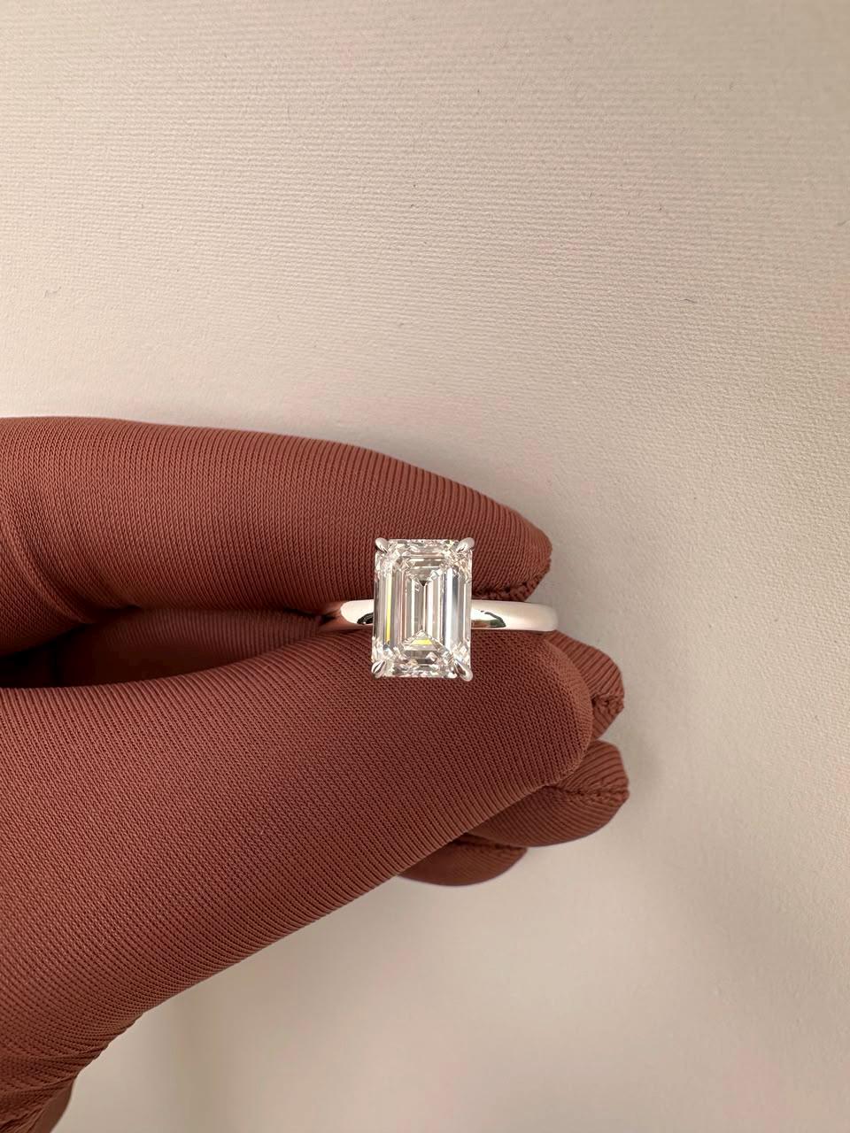 3 Ct Emerald Cut Lab Diamond Solitaire Engagement Ring, IGI Certified Bridal Wedding Ring