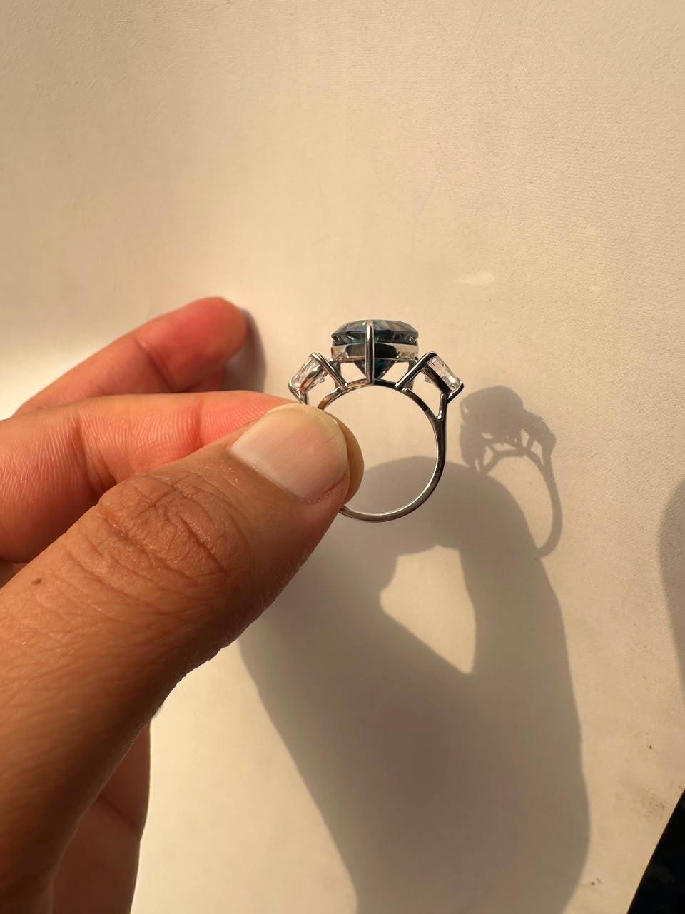7 CT Alexandrite Heart Moissanite Engagement Ring, 14K White Gold Three stone Ring