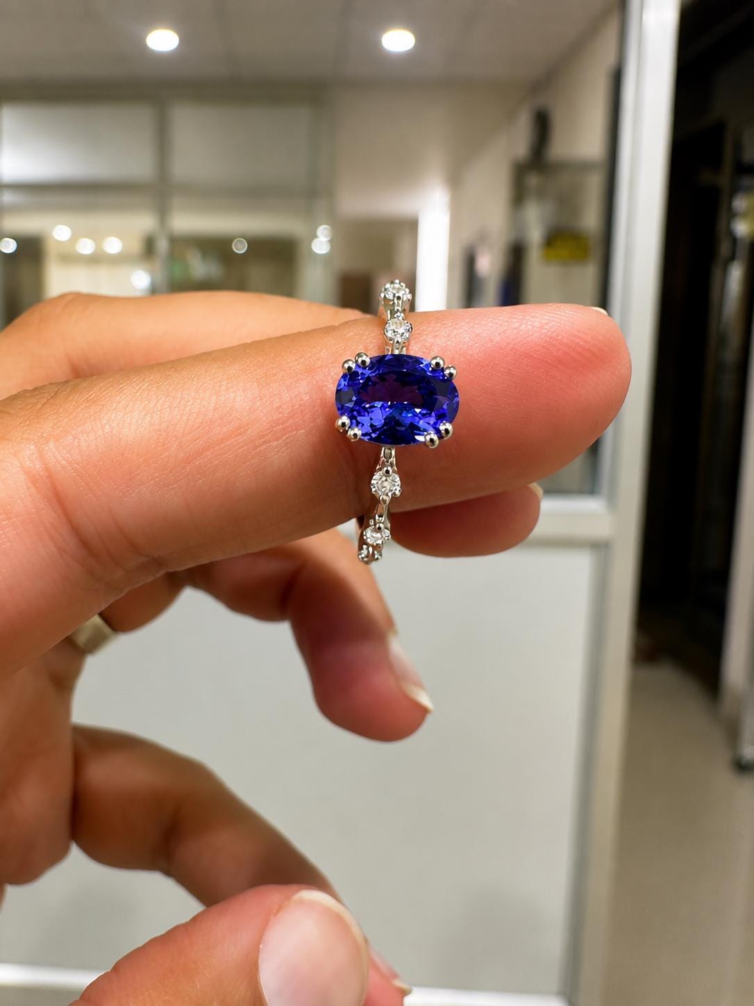 1.5 CT Tanzanite Engagement Ring, 14K White Gold, Minimalist Purple Gemstone Ring