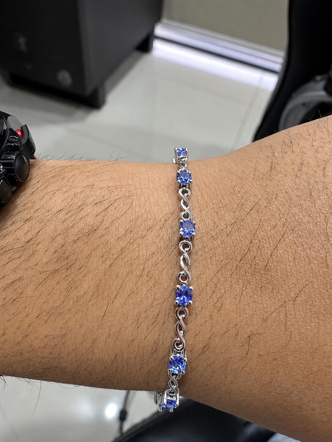 Oval Tanzanite Bracelet, 925 Sterling Silver Infinity Links, Blue Purple Gemstone