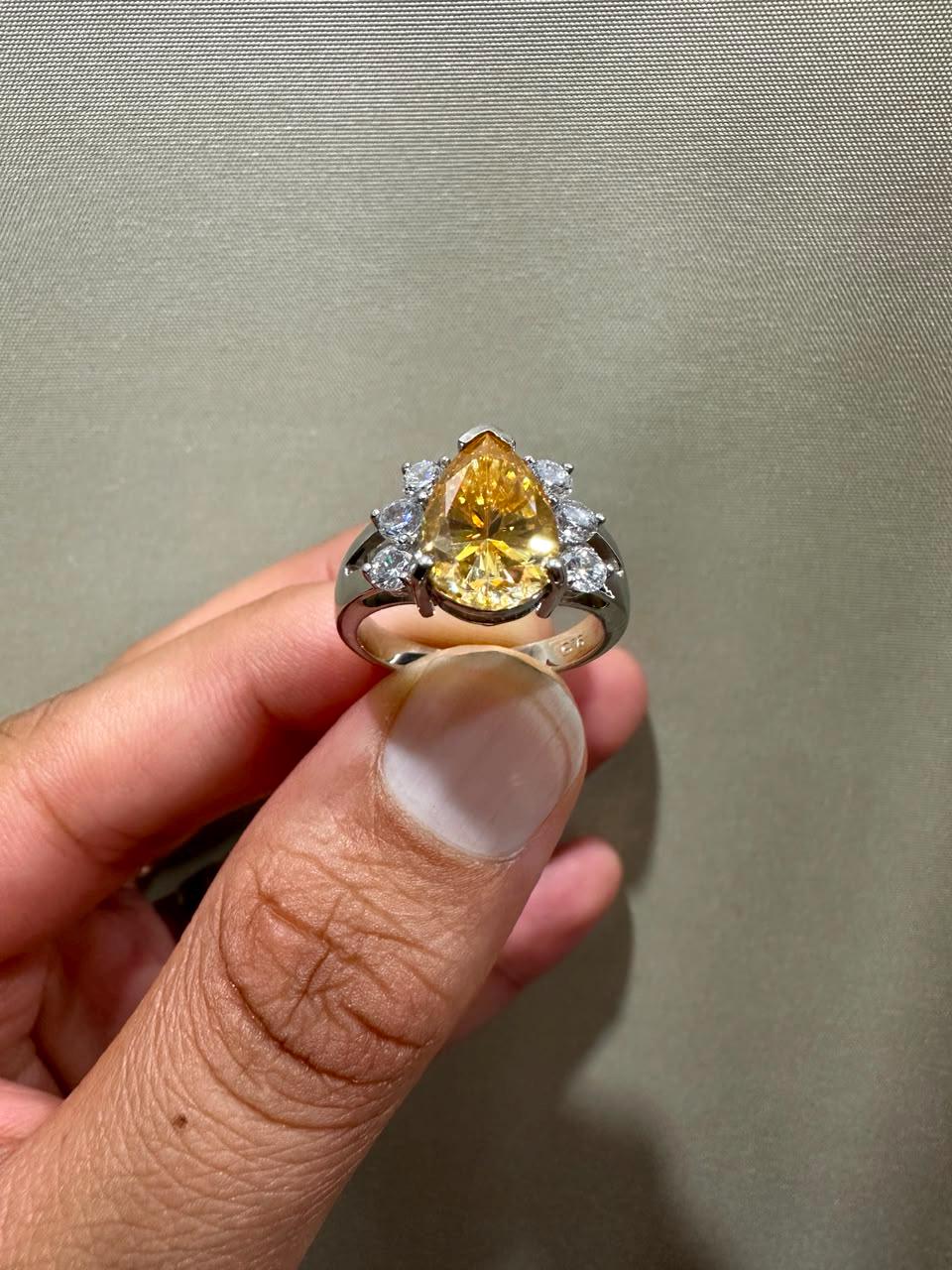 14K Gold Yellow Pear Moissanite Engagement Ring, 4 CT Statement Engagement Ring, Luxury Anniversary Gift