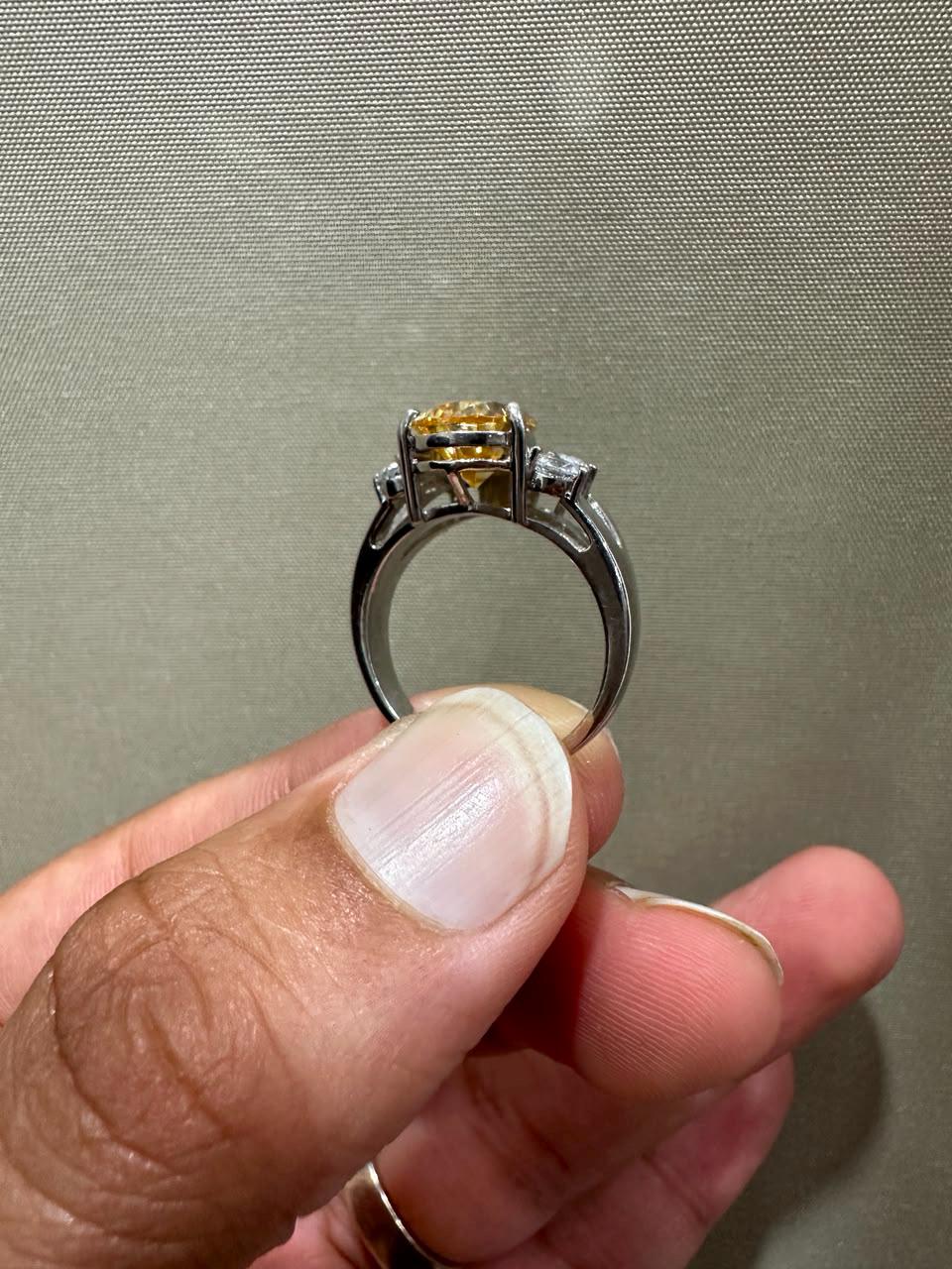 14K Gold Yellow Pear Moissanite Engagement Ring, 4 CT Statement Engagement Ring, Luxury Anniversary Gift