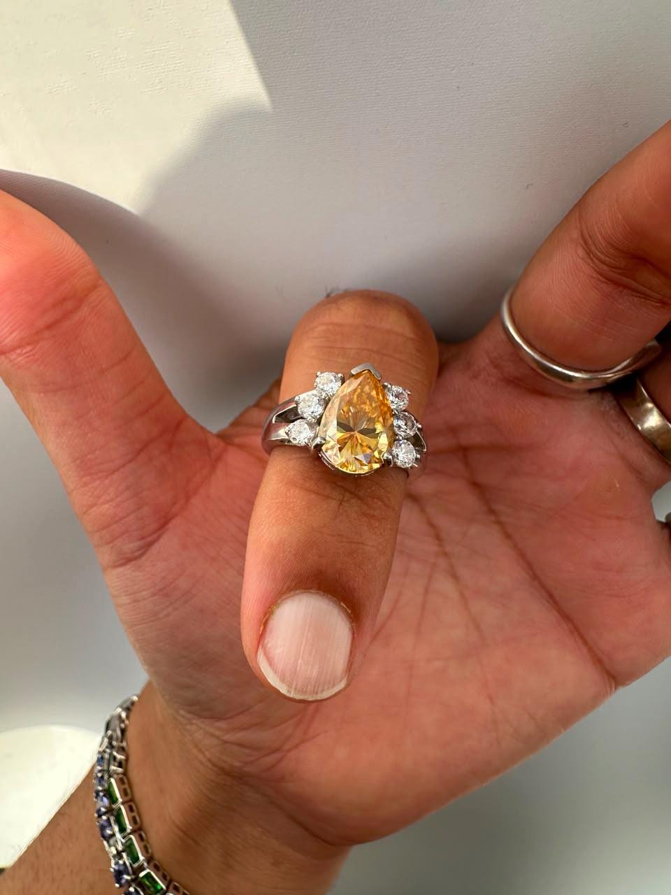 14K Gold Yellow Pear Moissanite Engagement Ring, 4 CT Statement Engagement Ring, Luxury Anniversary Gift