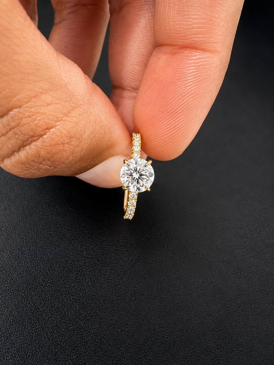 14K Gold Moissanite Engagement Ring: 1 CT Pave Wedding Band, Gift for her