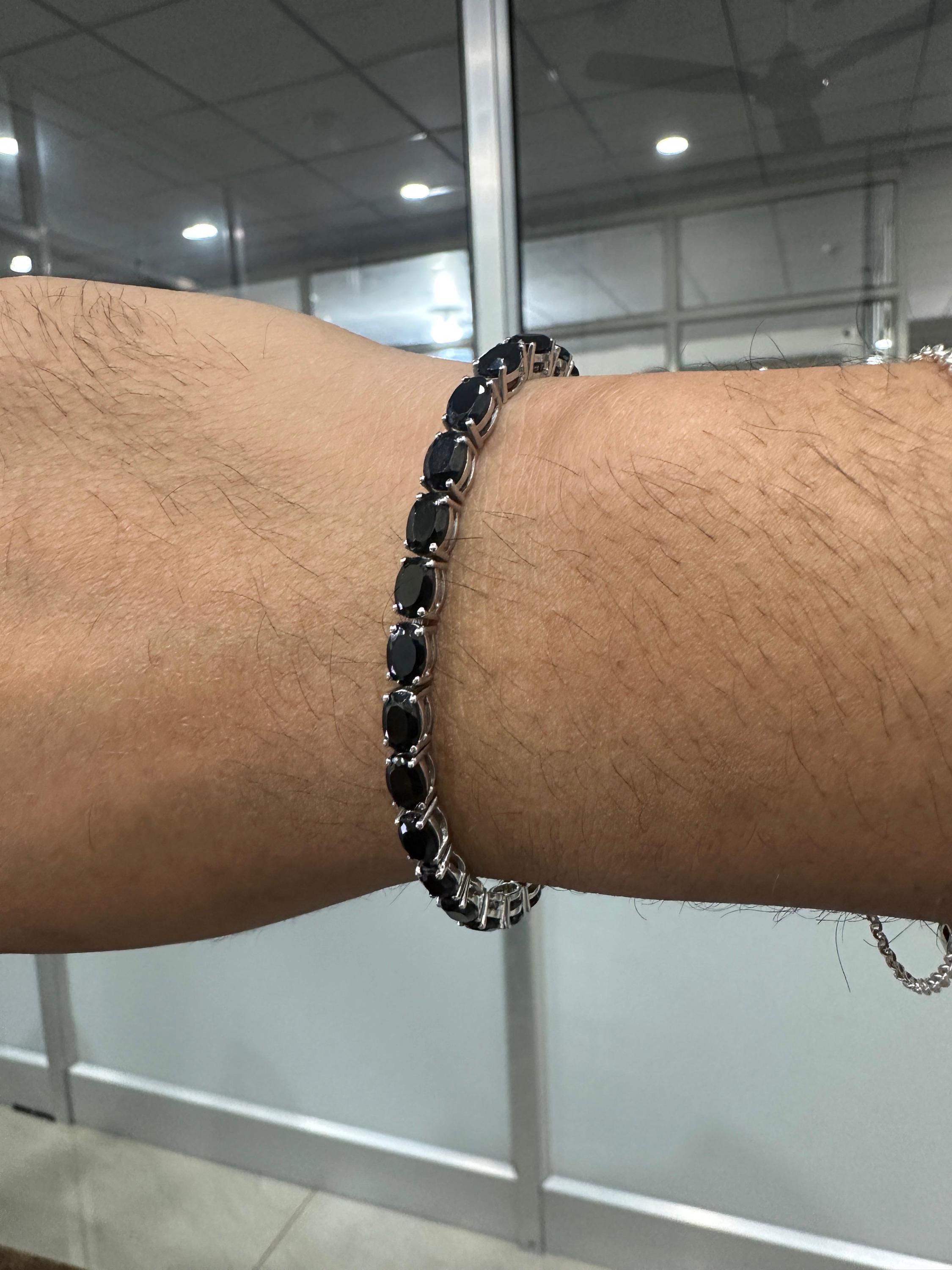 Men's Black Spinel Tennis Bracelet | 925 Sterling Silver, Luxury gift for him