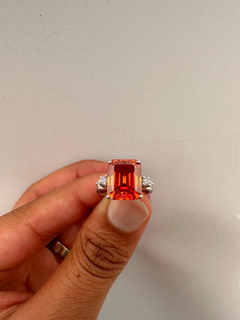 5 CT Emerald Cut Fire Moissanite Ring, 14K White Gold Engagement Ring
