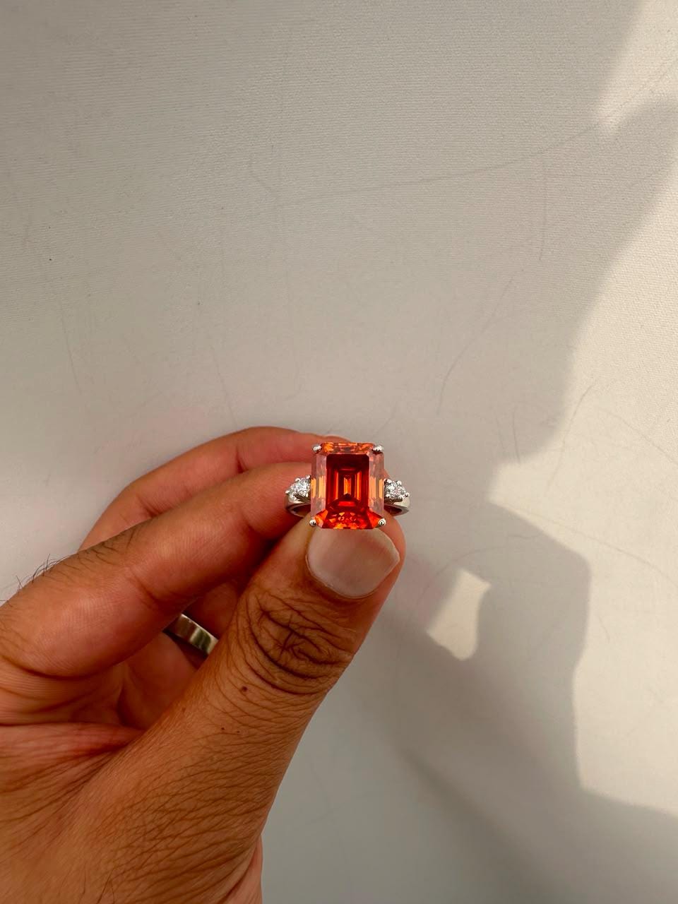 5 CT Emerald Cut Fire Moissanite Ring, 14K White Gold Engagement Ring
