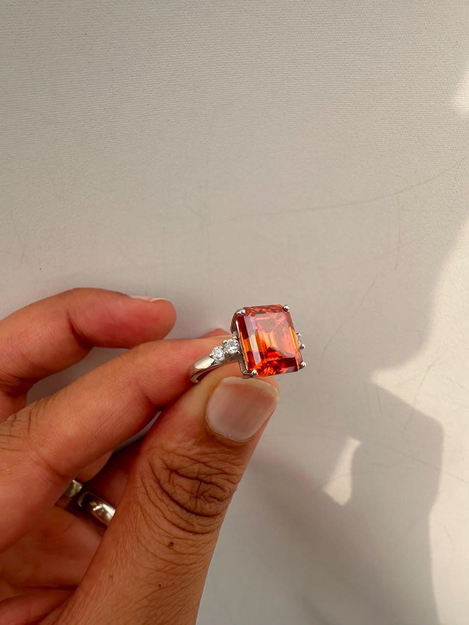 5 CT Emerald Cut Fire Moissanite Ring, 14K White Gold Engagement Ring