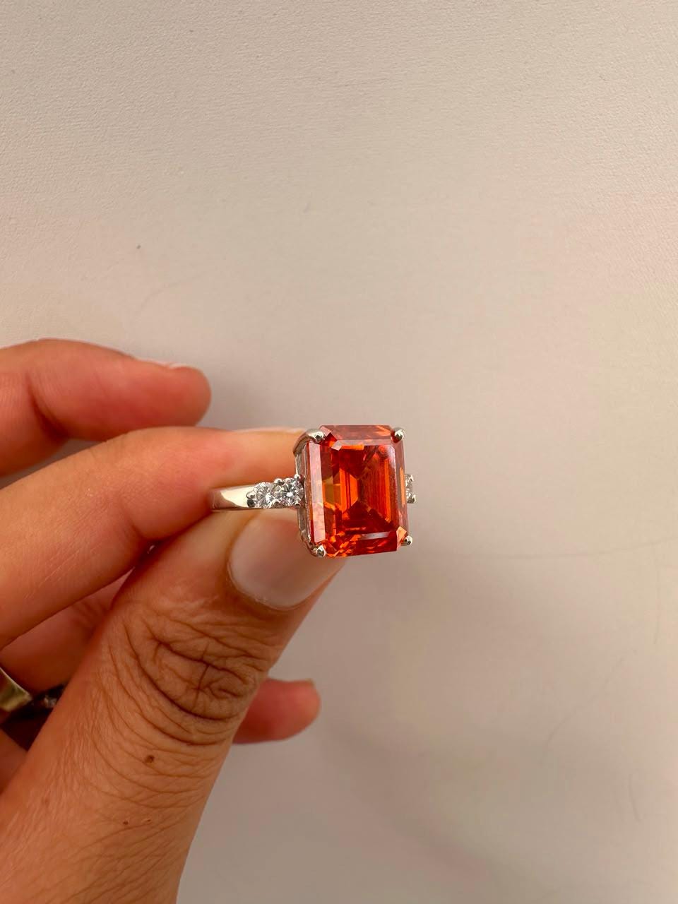 5 CT Emerald Cut Fire Moissanite Ring, 14K White Gold Engagement Ring