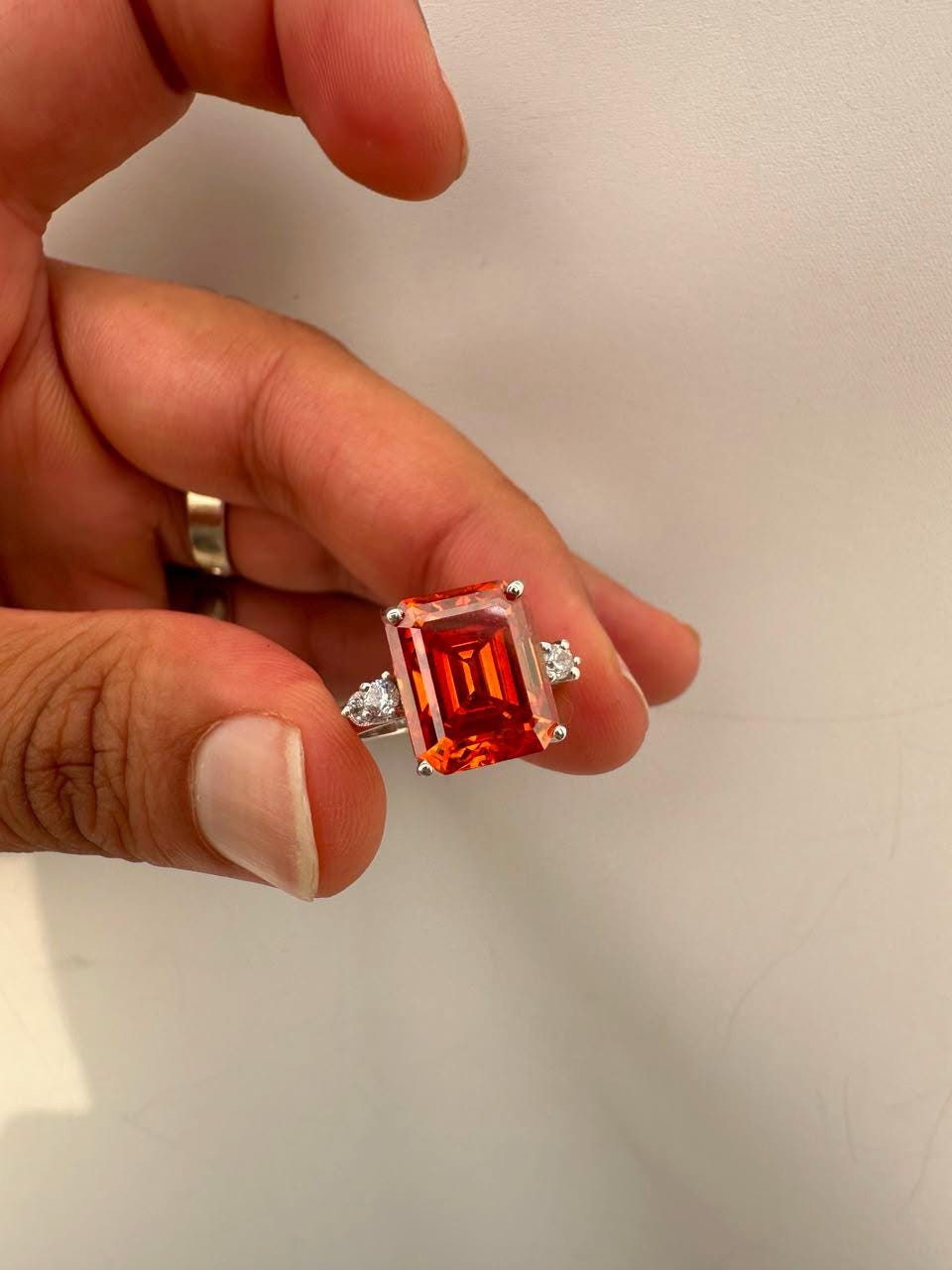5 CT Emerald Cut Fire Moissanite Ring, 14K White Gold Engagement Ring