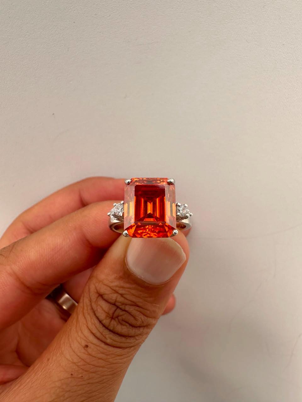 5 CT Emerald Cut Fire Moissanite Ring, 14K White Gold Engagement Ring