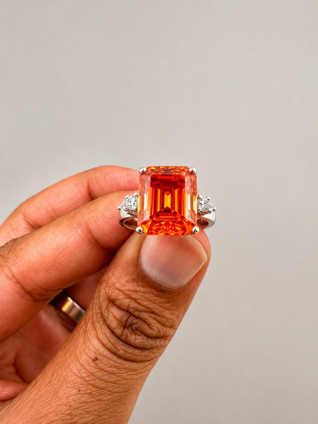 5 CT Emerald Cut Fire Moissanite Ring, 14K White Gold Engagement Ring