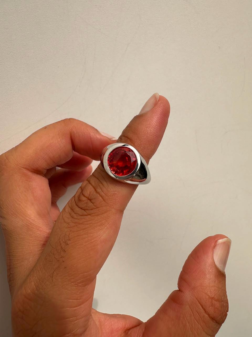 Sunburst Orange Moissanite Signet Ring, 14K White Gold Bezel Set Statement Ring