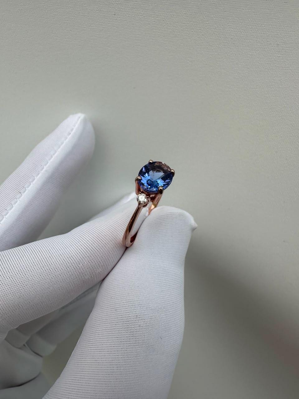 14K Rose Gold Oval Tanzanite Ring – Elegant Solitaire Engagement Ring, Diamond Accents