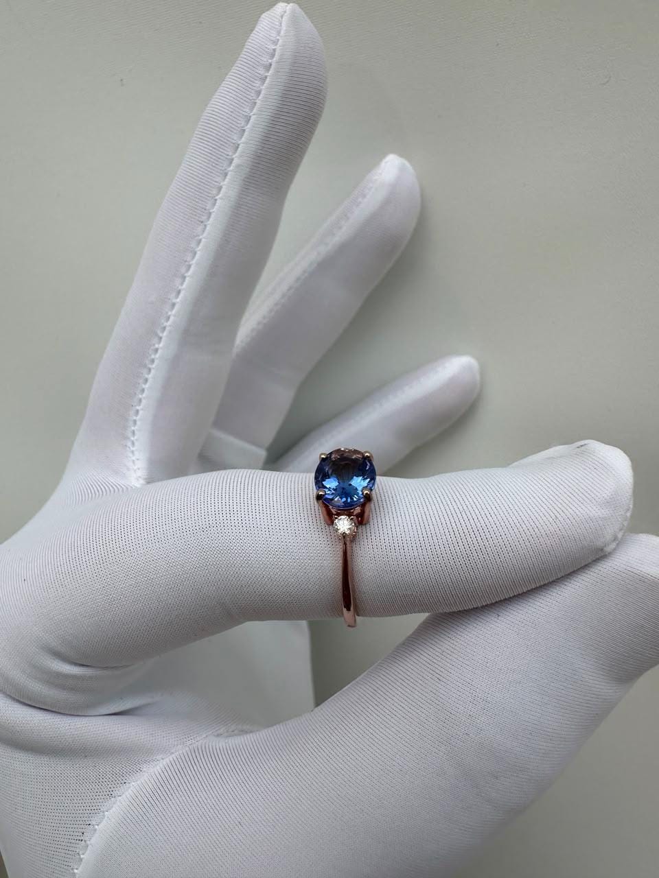 14K Rose Gold Oval Tanzanite Ring – Elegant Solitaire Engagement Ring, Diamond Accents