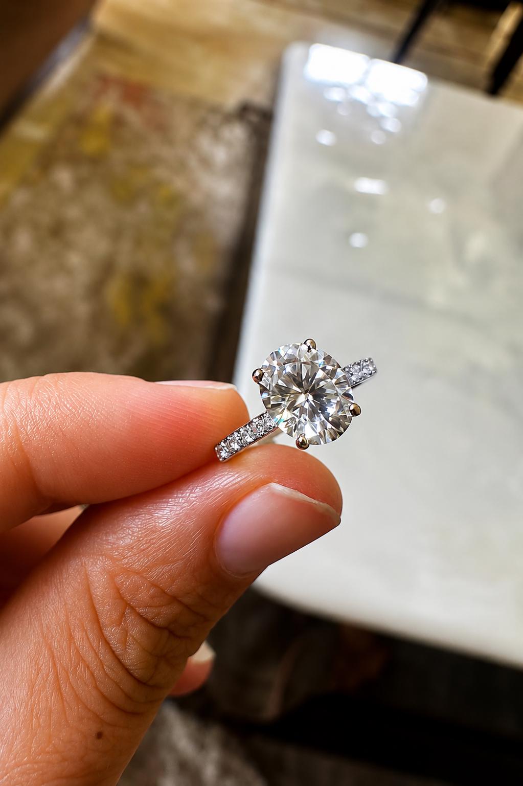 2 CT Oval Moissanite Engagement Ring, 14K White Gold Pavé Band, Minimalist Bridal Ring