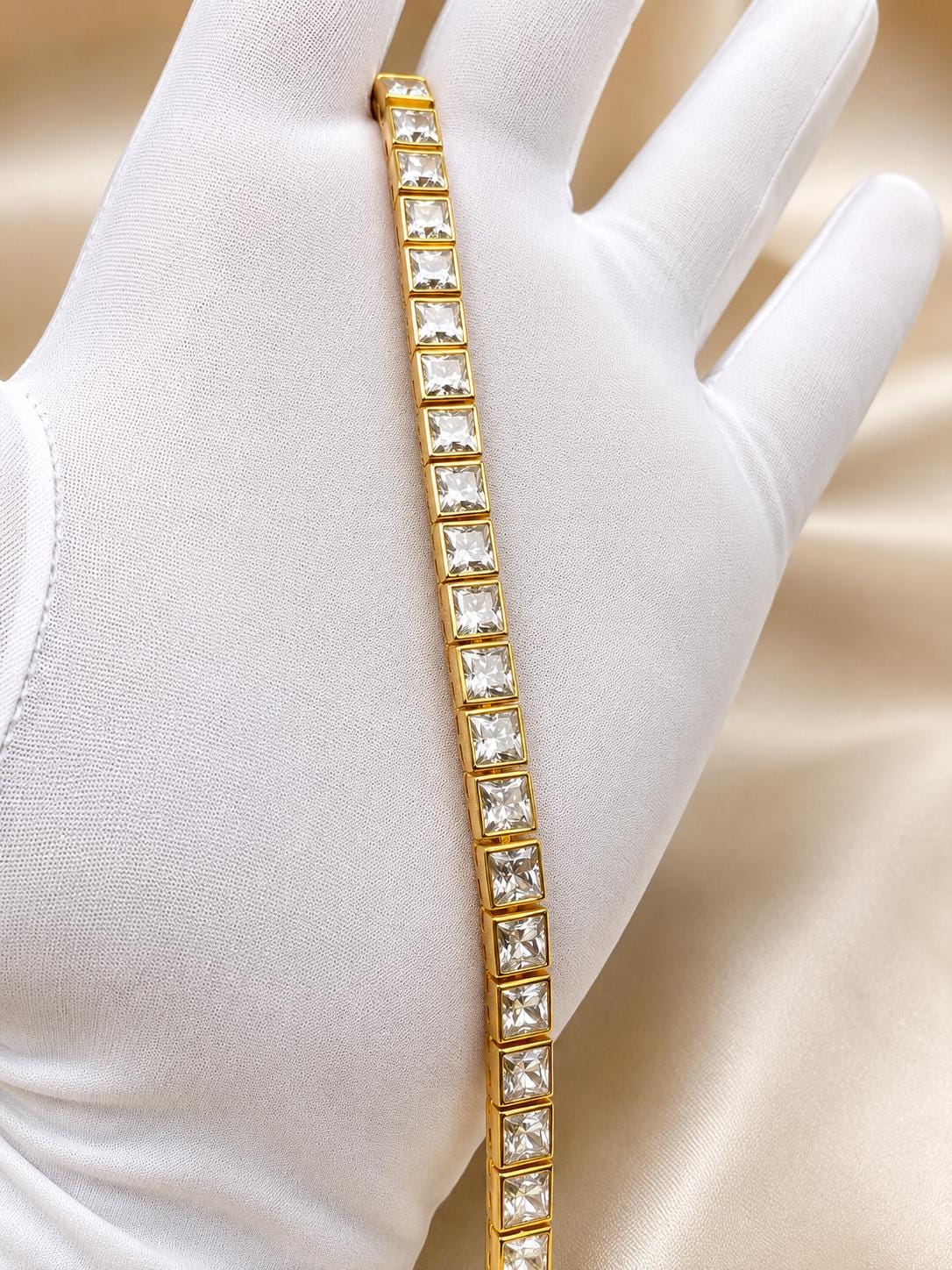 Men's Moissanite Tennis Bracelet, 14K Yellow Gold Sterling Silver, Princess Cut Bezel, 14 CT
