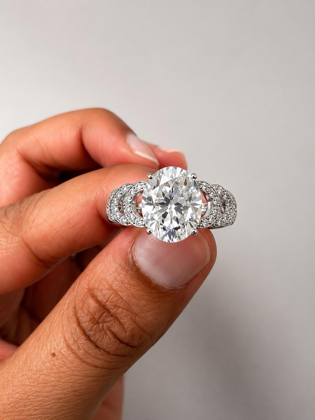 6 CT Oval Cut Moissanite Engagement Ring, 14K White Gold, Anniversary Gift for Her