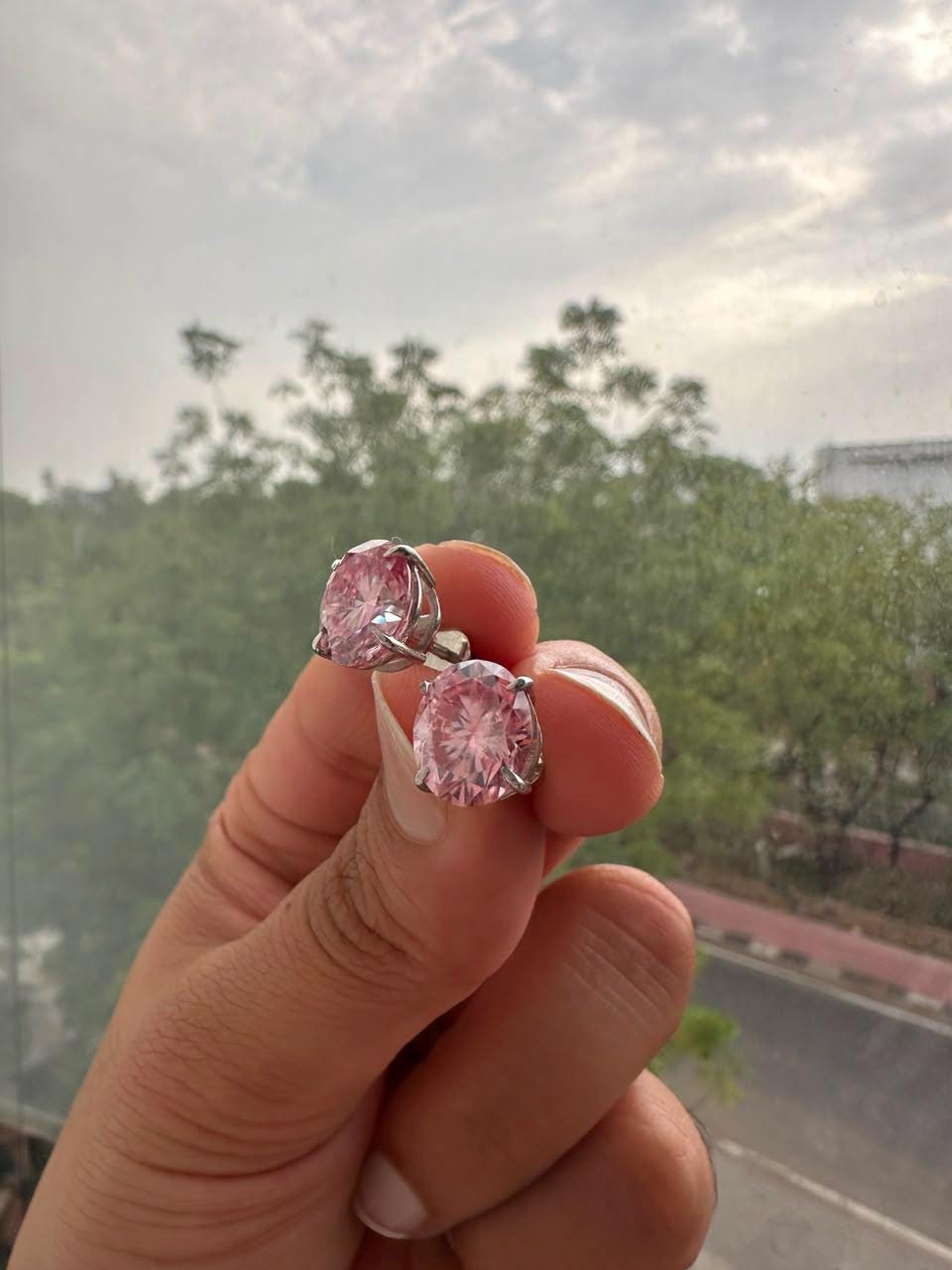 8 CT Oval Pink Moissanite Stud Earrings, 14K White Gold, Anniversary gift for her