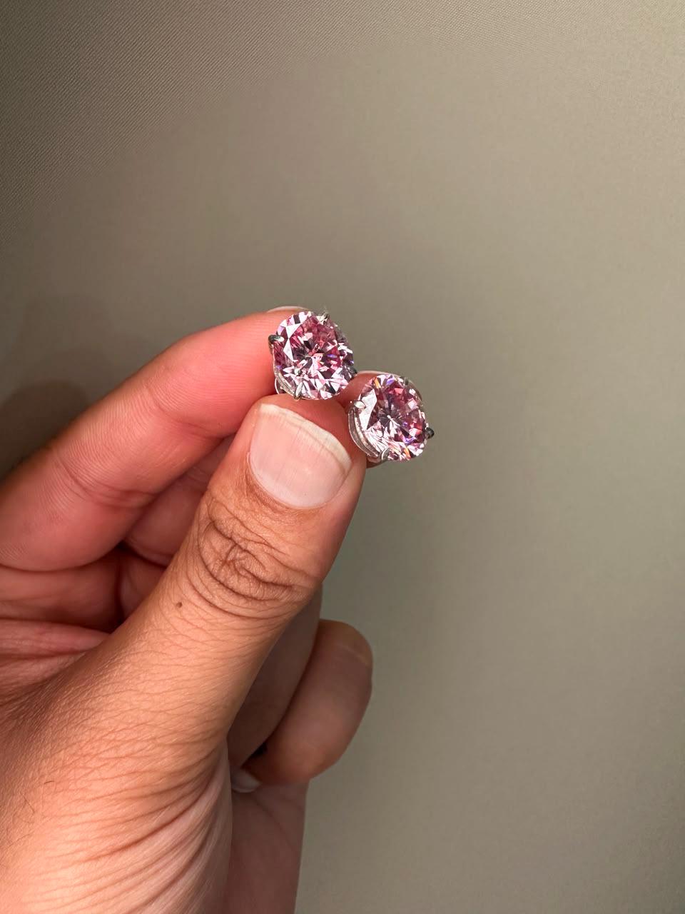 8 CT Oval Pink Moissanite Stud Earrings, 14K White Gold, Anniversary gift for her