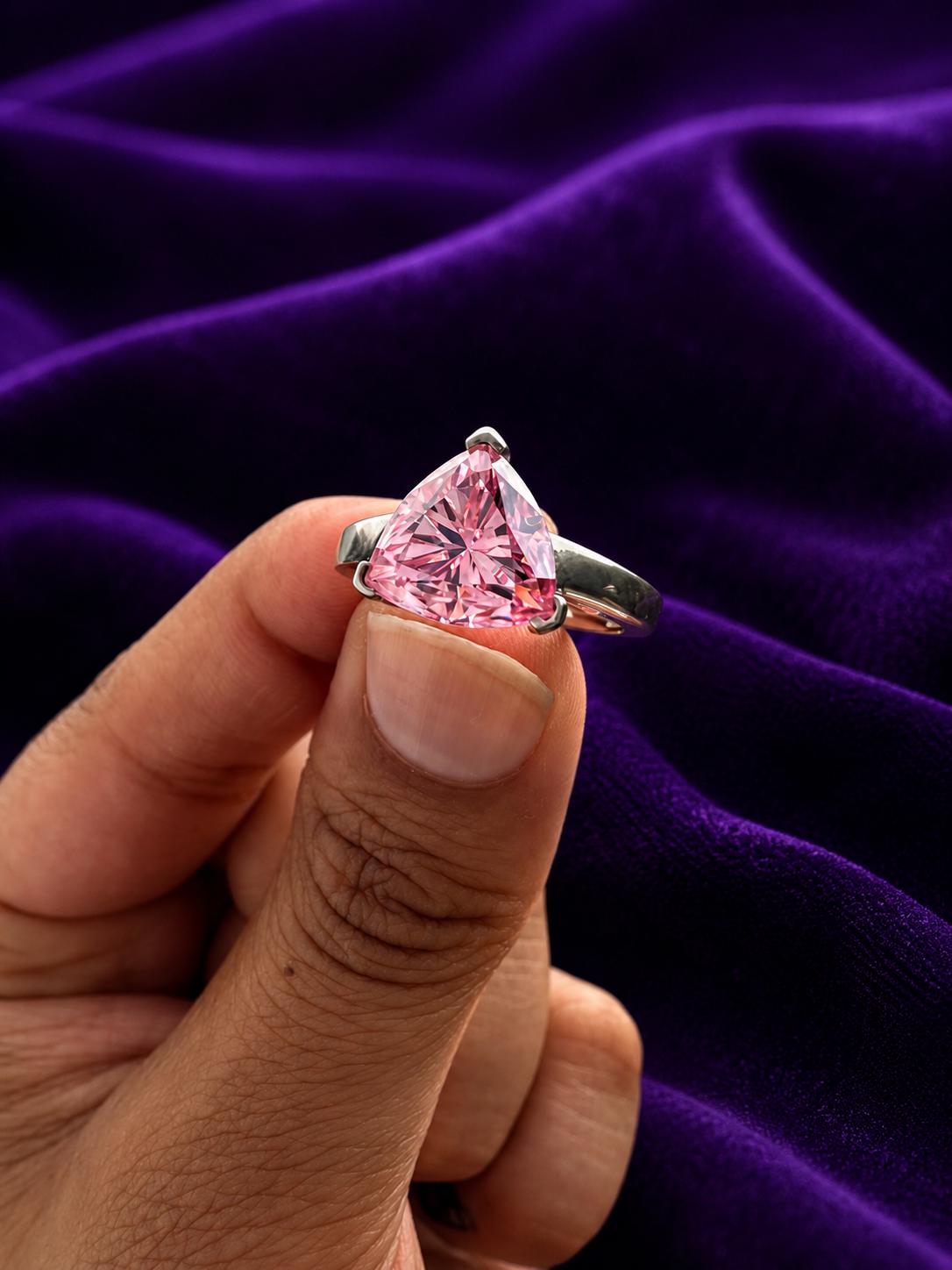 3.5 CT Trillion Cut Pink Moissanite Solitaire Ring, 14K White Gold Engagement Ring