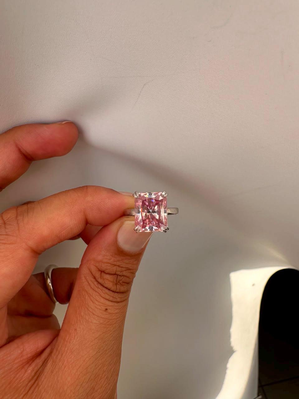 7 CT Radiant Pink Moissanite Engagement Ring, 14K White Gold Solitaire (Double Claw)