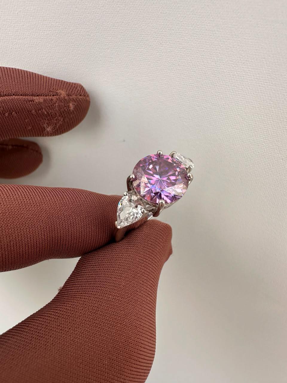 5 CT Round Lavender Moissanite Engagement Ring, 14K White Gold Three Stone Ring