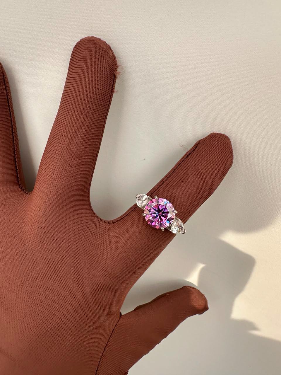 5 CT Round Lavender Moissanite Engagement Ring, 14K White Gold Three Stone Ring