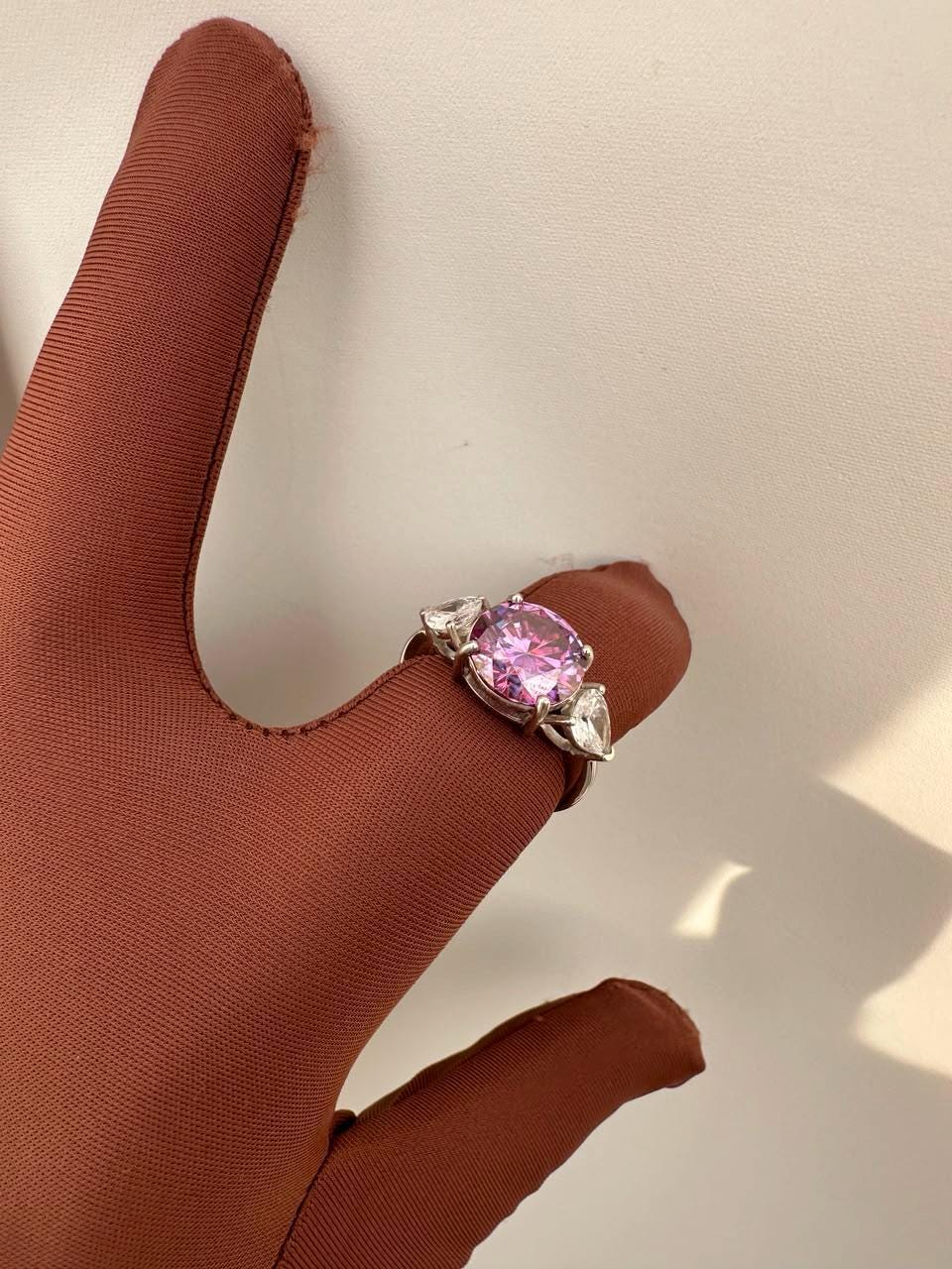 5 CT Round Lavender Moissanite Engagement Ring, 14K White Gold Three Stone Ring