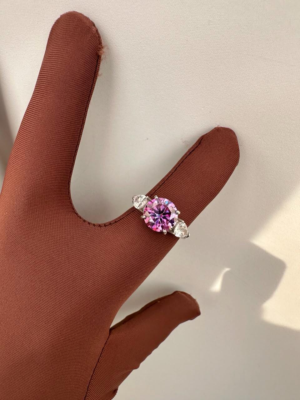 5 CT Round Lavender Moissanite Engagement Ring, 14K White Gold Three Stone Ring