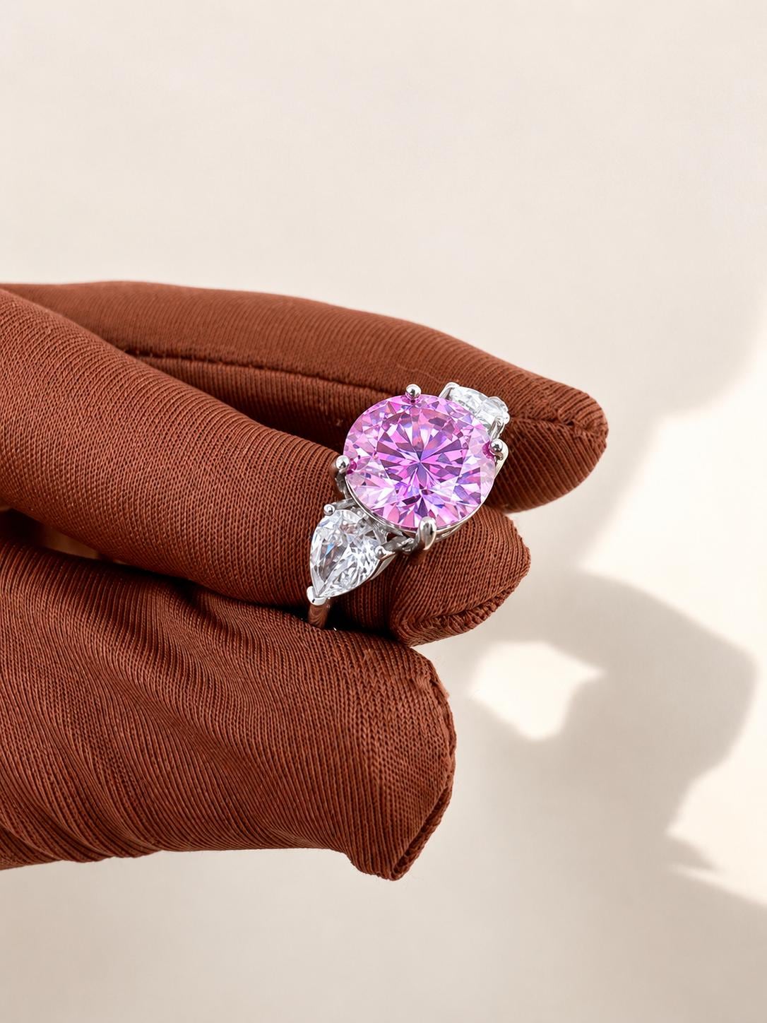 5 CT Round Lavender Moissanite Engagement Ring, 14K White Gold Three Stone Ring