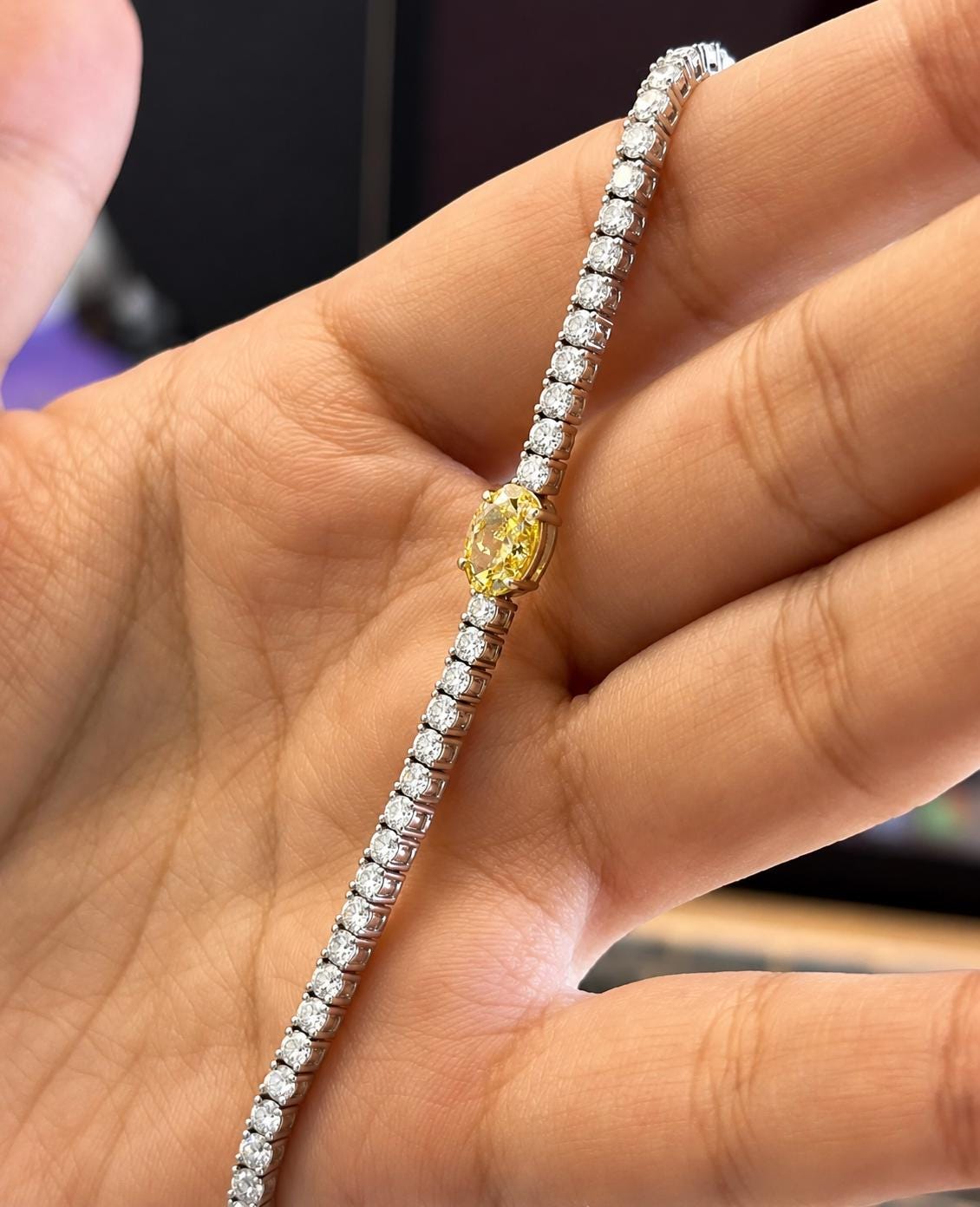 Multi Stone Moissanite Tennis Bracelet, Oval Yellow Gemstone Bracelet, Luxury Anniversary Gift for Her