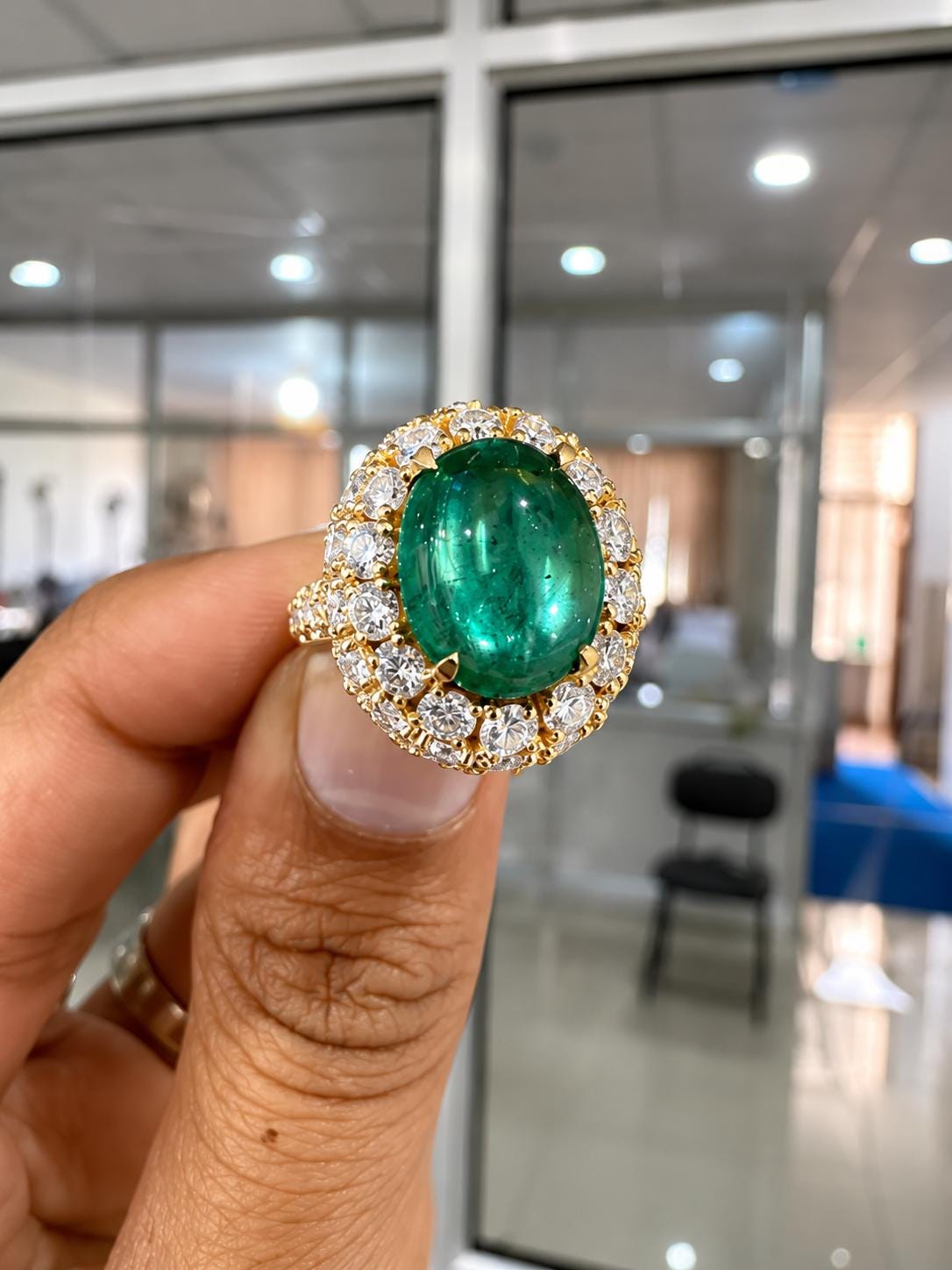 10 CT Emerald Double Halo Ring | 14K Yellow Gold, Moissanite Accents