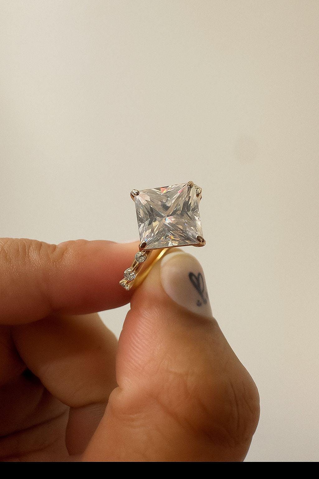 Princess Cut Moissanite Engagement Ring, 14K Yellow Gold, Antique Vintage Inspired Solitaire